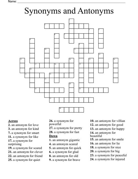 crossword puzzle on antonyms